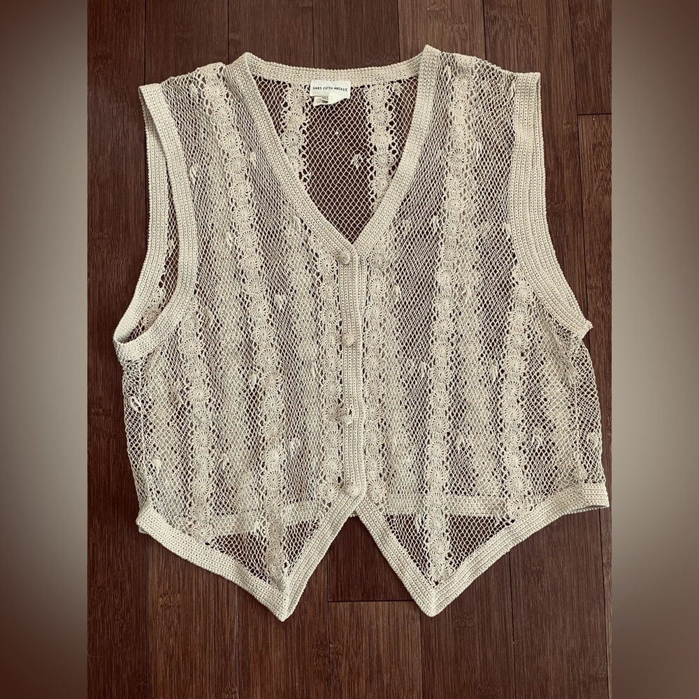 Saks Fifth Avenue Beige Crochet Tank Top